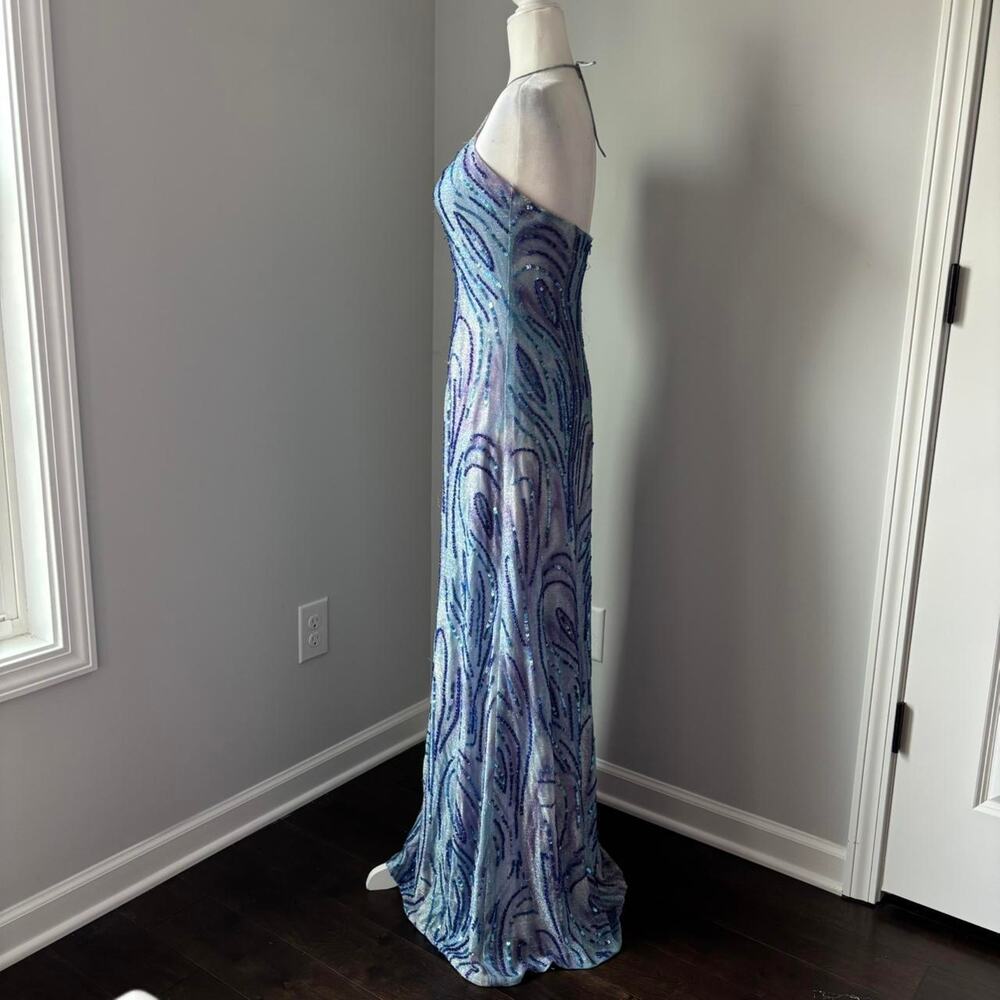 Vintage y2k Early 2000s Alyce Designs  Blue Purple Beaded Dress - Picture 4 of 7